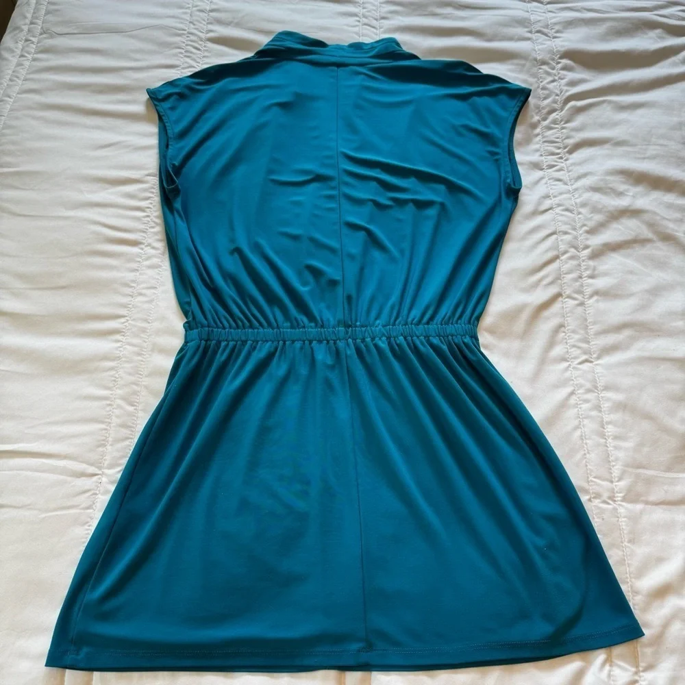 White House Black Market Teal Blue Sleeveless V-Neck Dress Mini Size Small - Picture 4 of 9